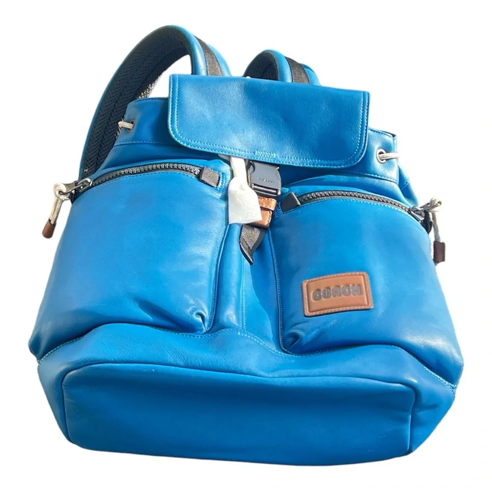 COACH Leather Laptop Backpack with Drawstring Speed-clip Closure Unisex